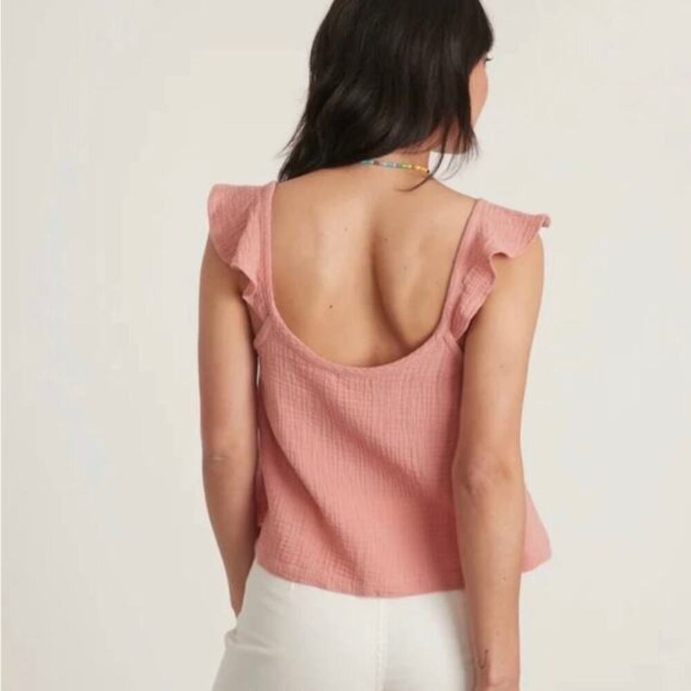 NWT Marine Layer Jude Flutter Sleeve Tank M Rosette 100% Cotton Gauzy Beach Boho - Picture 3 of 10